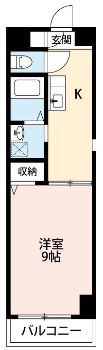 クレアール六名本町(1DK/2階)の間取り写真