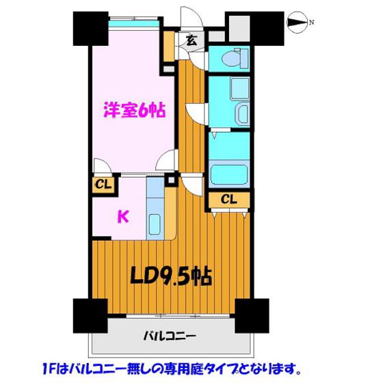 フォーシーズン開成山公園(1LDK/1階)の間取り写真