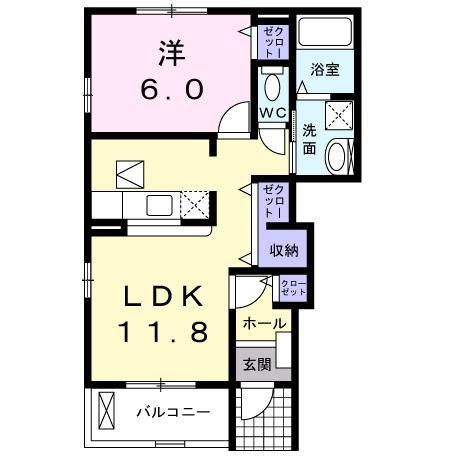 クローズ ド 相見II(1LDK/1階)の間取り写真