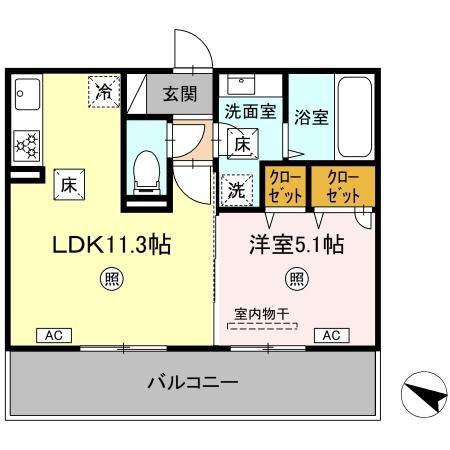 CIEL A棟(1LDK/1階)の間取り写真
