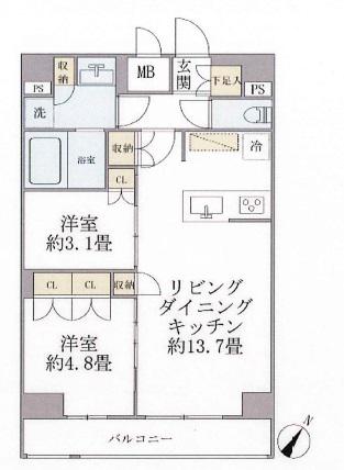 ジオエント駒込(2LDK/6階)の間取り写真
