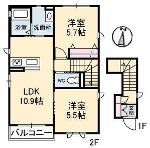 オルエルブ福泊(2LDK/2階)の間取り写真