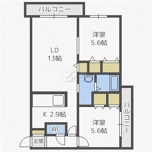 シャンティ東札幌(2LDK/2階)の間取り写真