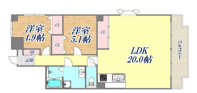 芦屋ニューコーポⅠ番館(2LDK/3階)の間取り写真
