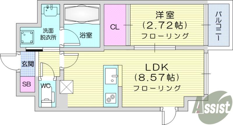 APPLE原町(1LDK/3階)の間取り写真