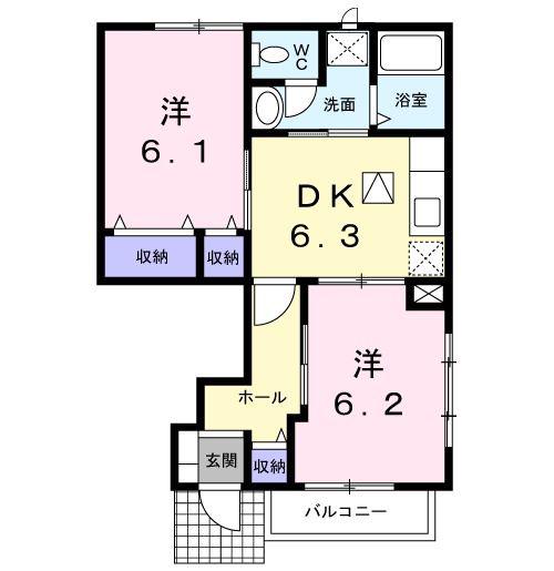 メゾン・アンソレイエI(2DK/1階)の間取り写真