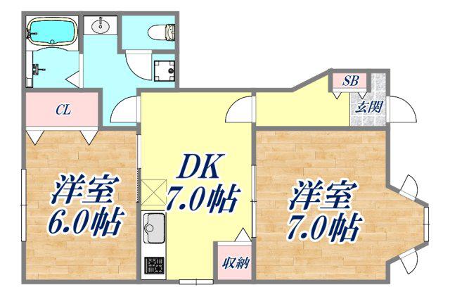メゾン2(2DK/1階)の間取り写真