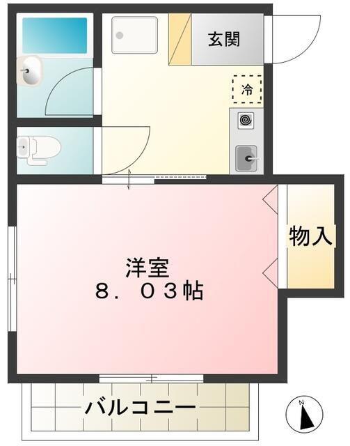 ハタノコーポみなみ野(1K/2階)の間取り写真
