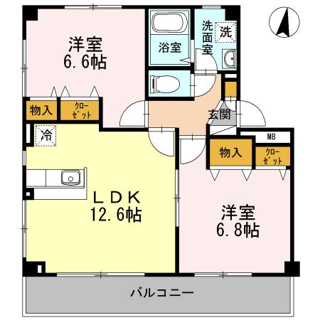 ドエルモトハシクレール(2LDK/2階)の間取り写真