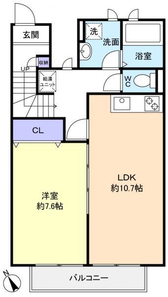 アスピリア CIMEII(1LDK/2階)の間取り写真