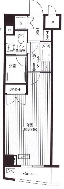 グランハイツ東新宿(1K/2階)の間取り写真