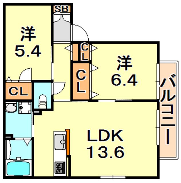 ミルキーウェイ(2LDK/2階)の間取り写真