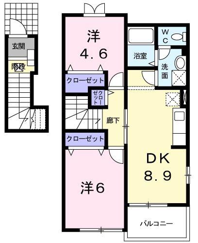 ハーヴェスト的場V(2DK/2階)の間取り写真