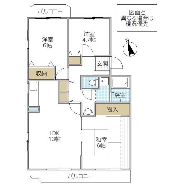 ガーデンプラトー河和田 D棟(3LDK/2階)の間取り写真