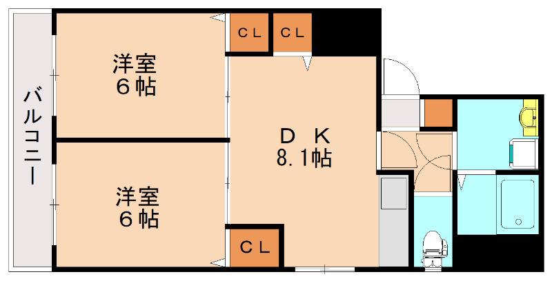 ピュール西の丘(2DK/2階)の間取り写真