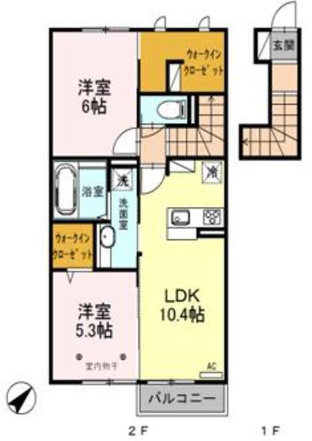 ＪＲ武蔵野線 吉川美南駅 徒歩7分 2階建 築9年(2LDK/2階)の間取り写真