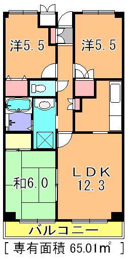ヴェルベデーレ西志津(3LDK/3階)の間取り写真
