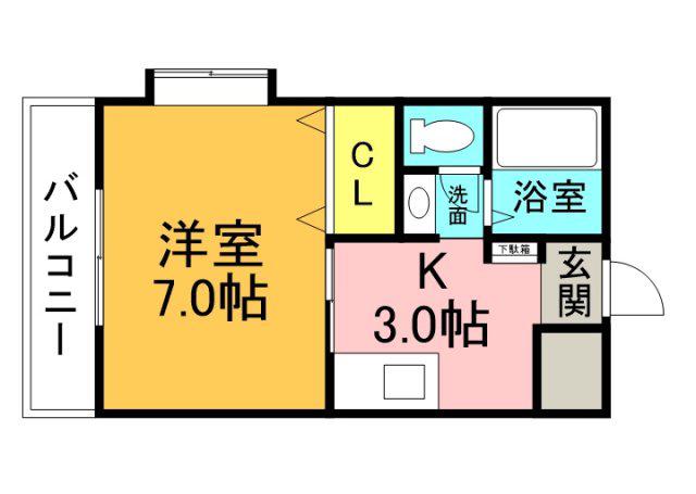 プリムベール(1K/3階)の間取り写真