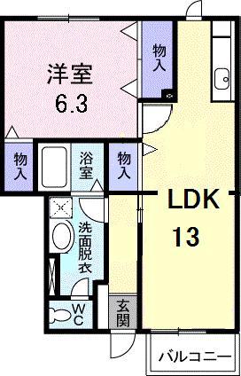 メゾンフルーレ B(1LDK/1階)の間取り写真