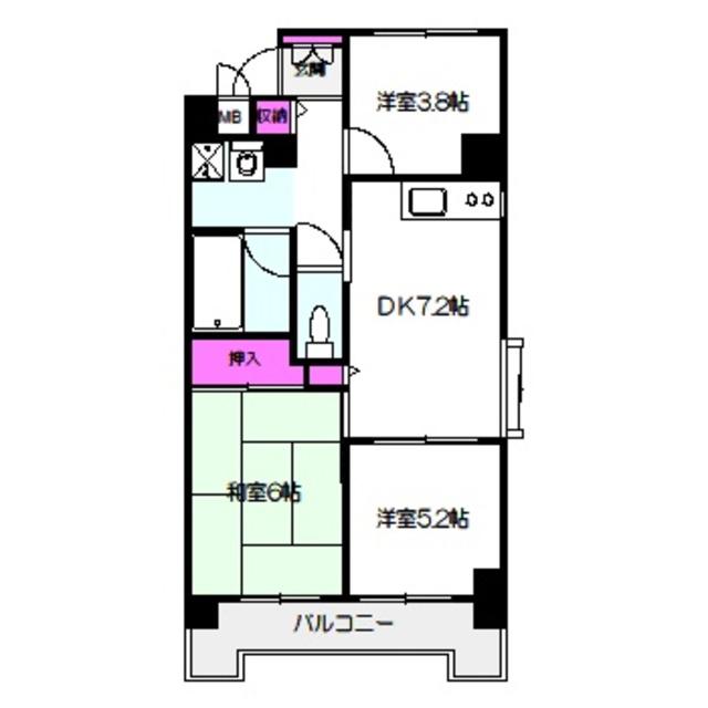 アルテハイム城北I号棟(3DK/6階)の間取り写真