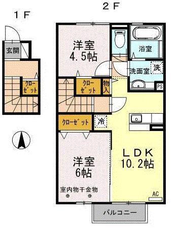 平林1丁目・ドルチェ(2LDK/2階)の間取り写真