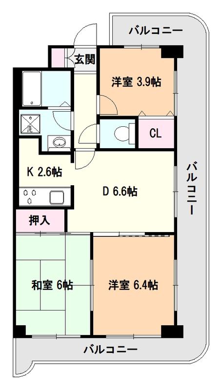アップルウェイ東所沢(3DK/4階)の間取り写真