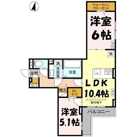 D-ROOM南越谷(2LDK/2階)の間取り写真