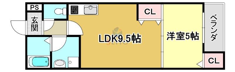 EIJU三津屋中(1LDK/1階)の間取り写真