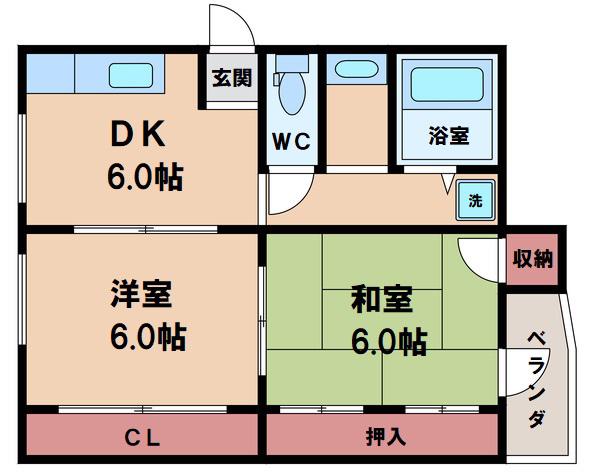 RINON天王寺北(2DK/6階)の間取り写真