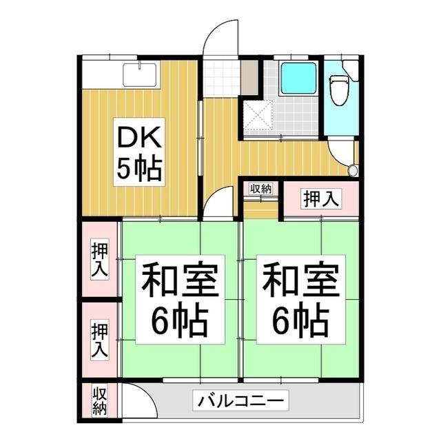 花仙荘(2DK/2階)の間取り写真