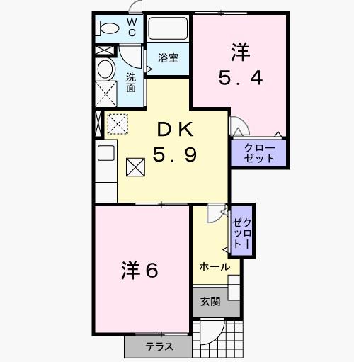 アンソレイエ(2DK/1階)の間取り写真