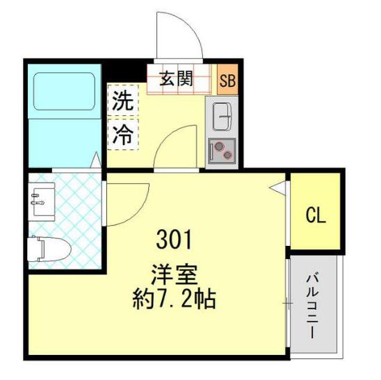 VOYAGE YOKOHAMA 301(1K/3階)の間取り写真