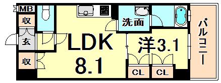 アバンダントハウス(1LDK/3階)の間取り写真