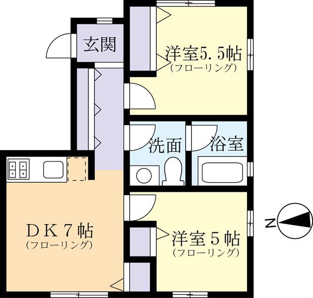 エヴァーグリーン(2DK/2階)の間取り写真