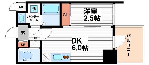 セレニテ天満橋アリア(1DK/3階)の間取り写真