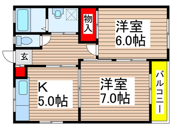 第2コーポ黒砂台(2K/2階)の間取り写真