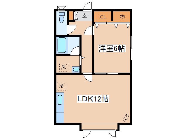 ハイネス若草(1LDK/2階)の間取り写真