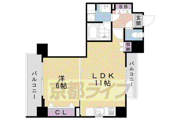 ベラジオ京都洛南II(1LDK/6階)の間取り写真