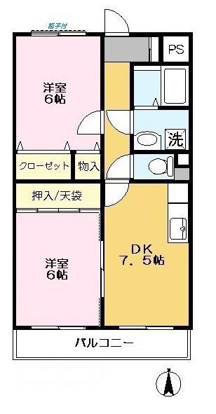 弥藤壱番館(2DK/3階)の間取り写真
