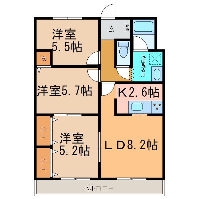 ドルシスII(3LDK/1階)の間取り写真