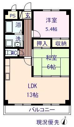 エクセレント今津(2LDK/3階)の間取り写真