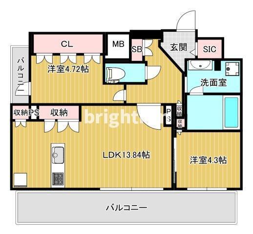 シーズンフラッツ渡辺通(2LDK/12階)の間取り写真