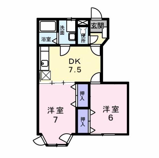ベルグレース(2DK/1階)の間取り写真