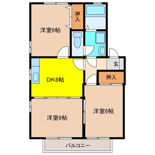 ドルフ西北野II(3DK/2階)の間取り写真