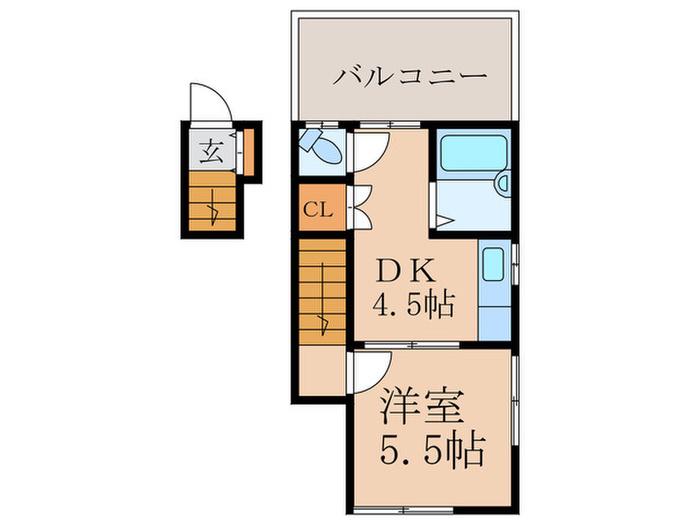 Mハウス(1DK/2階)の間取り写真