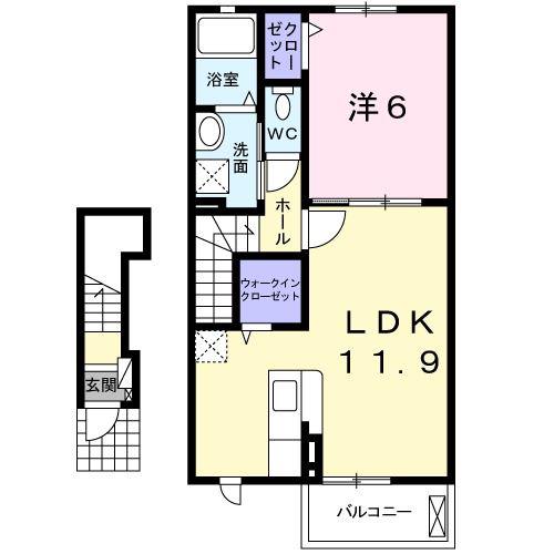 KKヒルズ(1LDK/2階)の間取り写真