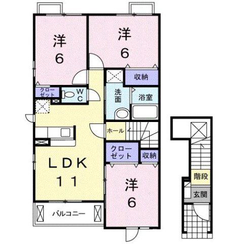 クリスタルC(3LDK/2階)の間取り写真