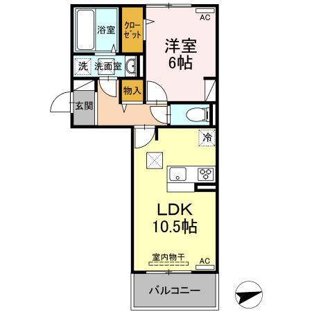 アンジューノ上代 A棟(1LDK/1階)の間取り写真