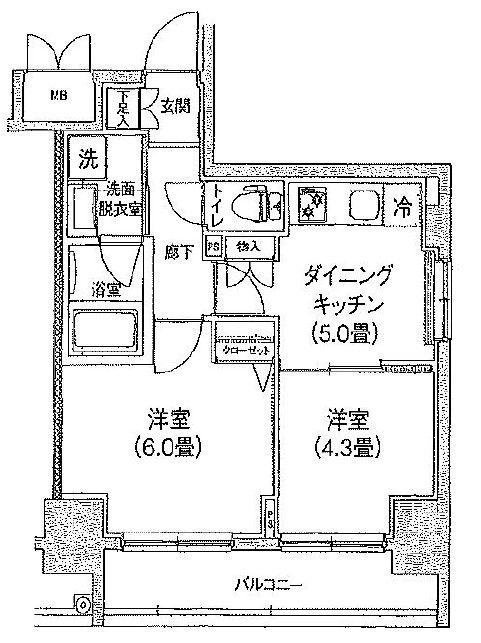 ルフレリバーサイド町屋(2DK/5階)の間取り写真
