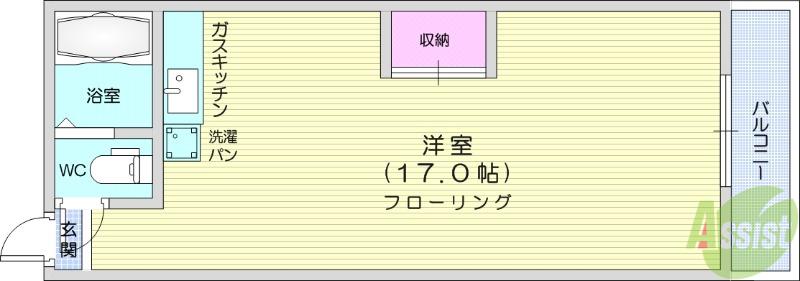 宮城野コーポ(ワンルーム/2階)の間取り写真